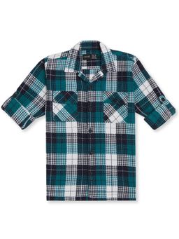 CAVIO - Boys Turquoise Cotton Regular Fit Checks Full Sleeves Casual Shirt