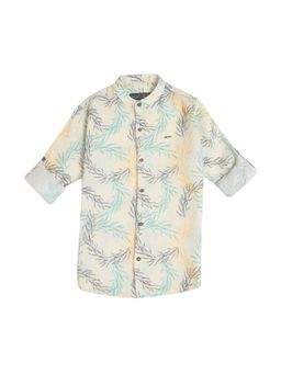 CAVIO - Boys Green Cotton Regular Fit Geometric Printed Full Sleeves Casual Shirt