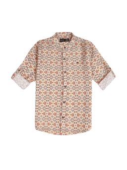 CAVIO - Boys Mustard Cotton Regular Fit Geometric Printed Full Sleeves Casual Shirt