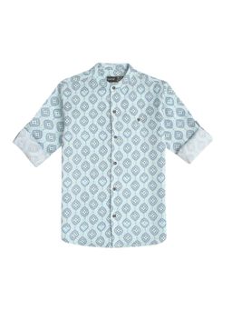 CAVIO - Boys Sea Green Cotton Regular Fit Geometric Printed Full Sleeves Casual Shirt