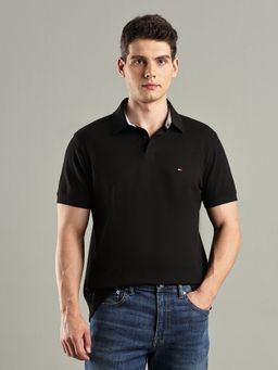 Tommy Hilfiger - Black Solid Regular Fit Cotton Polo T-Shirt