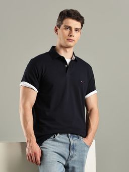 Tommy Hilfiger - Navy Blue Solid Regular Fit Cotton Polo T-Shirt