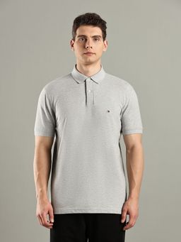 Tommy Hilfiger - Grey Solid Regular Fit Cotton Polo T-Shirt