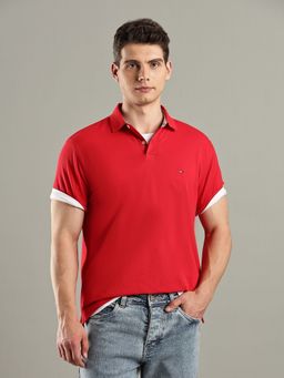 Tommy Hilfiger - Red Solid Regular Fit Cotton Polo T-Shirt