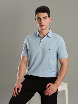 Tommy Hilfiger - Blue Solid Regular Fit Cotton Polo T-Shirt