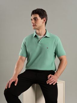 Tommy Hilfiger - Green Solid Regular Fit Cotton Polo T-Shirt
