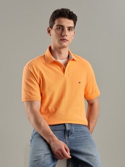 Tommy Hilfiger - Orange Solid Regular Fit Cotton Polo T-Shirt