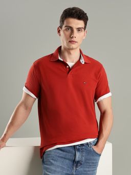Tommy Hilfiger - Red Solid Regular Fit Cotton Polo T-Shirt