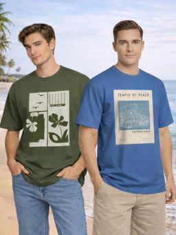 Nobero - Cotton Men Oversized Fit Graphic T-Shirt (Pack of 2)