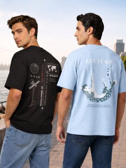Nobero - Men Oversized Fit Graphic Printed T-Shirt (Pack of 2)