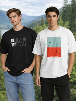 Nobero - Multi-Color Men Oversized Fit T-Shirt (Pack of 2)