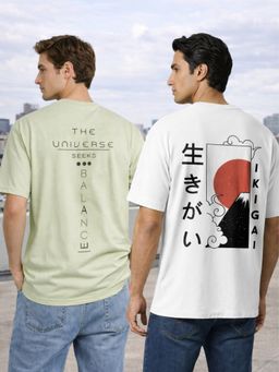 Nobero - Men Crew Neck Oversized Fit Graphic Printed T-Shirt (Pack of 2)