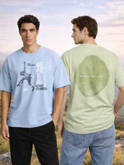 Nobero - Cotton Men Oversized Graphic Printed T-Shirt (Pack of 2)