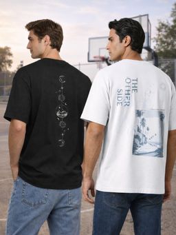 Nobero - Multi-Color Men Oversized Fit Graphic T-Shirt (Pack of 2)