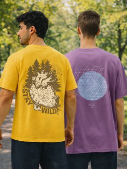 Nobero - Cotton Men Oversized Fit Graphic Printed T-Shirt (Pack of 2)