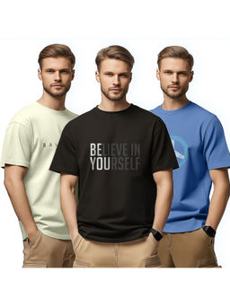 Nobero - Men Multi-Color Regular Fit Graphic Printed T-Shirt (Pack of 3)