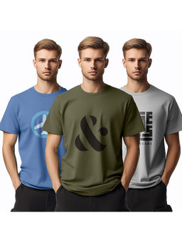 Nobero - Cotton Men Regular Fit Graphic Printed Multi Color T-Shirt (Pack of 3)