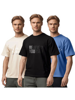 Nobero - Multi-Color Men Regular Fit Typography Printed T-Shirt (Pack of 3)