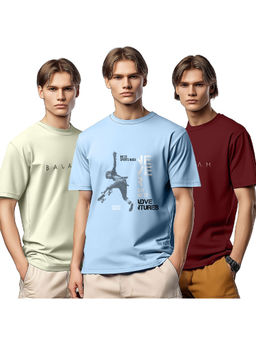 Nobero - Crew Neck Men Regular Fit Graphic Printed T-Shirt (Pack of 3)