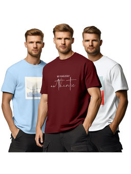 Nobero - Multi-Color Men Regular Graphic Printed T-Shirt (Pack of 3)