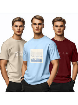Nobero - Multi-Color Men Graphic Printed T-Shirt (Pack of 3)