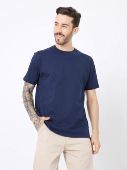 BLNK - Relaxed Fit Navy Blue Solid T-Shirt