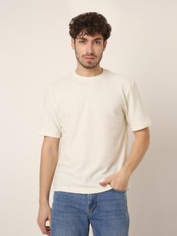 BLNK - Off-White Textured Casual Half-Sleeve T-Shirt