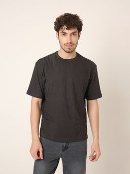 BLNK - Charcoal Jacquard Leaf Textured Casual T-Shirt