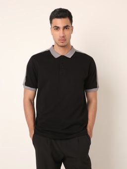 BLNK - Men Black Contrast Grey Collar Polo T-Shirt