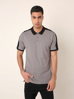 BLNK - Men Grey Contrast Black Collar Polo T-Shirt