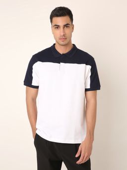BLNK - Men White Colorblock Polo Neck Cotton Polo T-Shirt