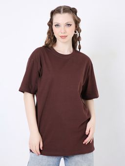 BLNK - Oversized Fit Brown Solid T-Shirt