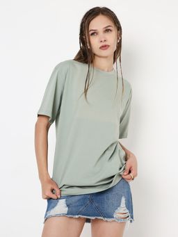 BLNK - Oversized Fit Sage Green Solid T-Shirt