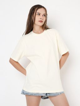 BLNK - Oversized Fit Off-White Solid T-Shirt