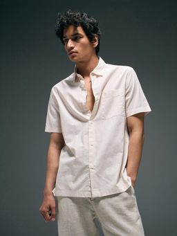 Flying Machine - Men Beige Cotton Solid Shirt