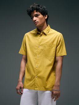Flying Machine - Men Yellow Cotton Solid Shirt