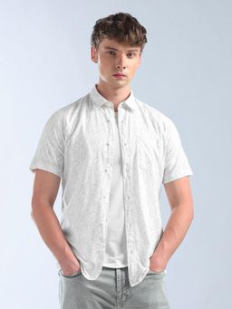 Flying Machine - Men White Cotton Floral Shirt