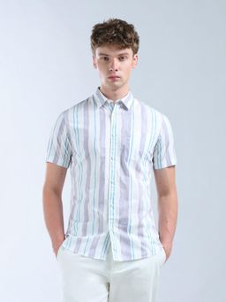Flying Machine - Men Purple Cotton Stripes Shirt
