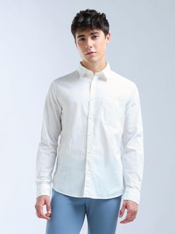 Flying Machine - Men White Cotton Solid Shirt