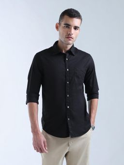 Flying Machine - Men Black Cotton Solid Shirt