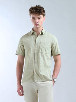 Flying Machine - Men Green Cotton Self Design Shirt