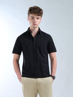 Flying Machine - Men Black Cotton Solid Shirt