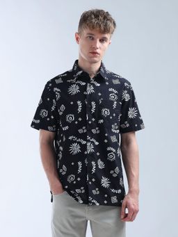 Flying Machine - Men Black Cotton Abstract Shirt