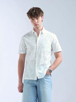 Flying Machine - Men White Cotton Floral Shirt