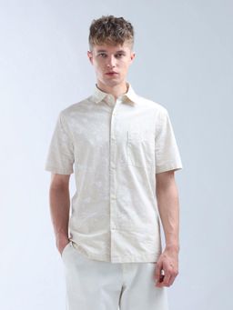 Flying Machine - Men Beige Cotton Floral Shirt