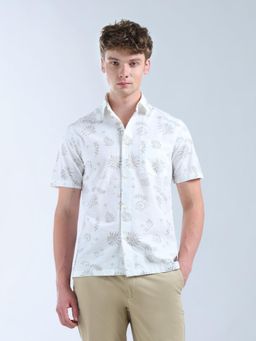 Flying Machine - Men White Cotton Abstract Shirt