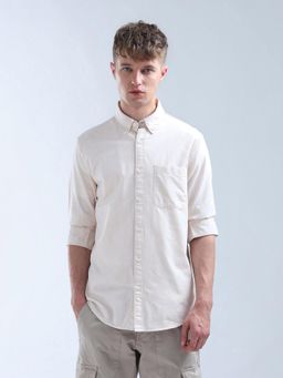 Flying Machine - Men Beige Cotton Solid Shirt