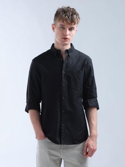 Flying Machine - Men Black Cotton Solid Shirt