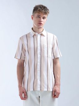 Flying Machine - Men Beige Cotton Stripes Shirt