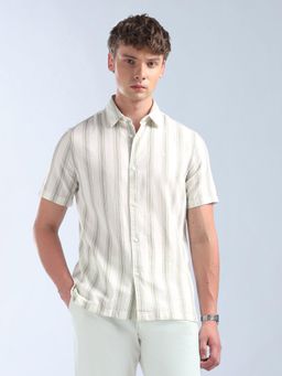 Flying Machine - Men Green Cotton Stripes Shirt